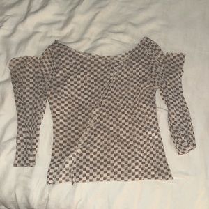 SourceUnknown Long Sleeve Checkered Cut-Out Buttoned Top O/S